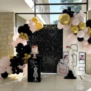 BALLOON GARLAND - FATIMA ZAHRA'S BLACK, GOLD AND PINK THEME